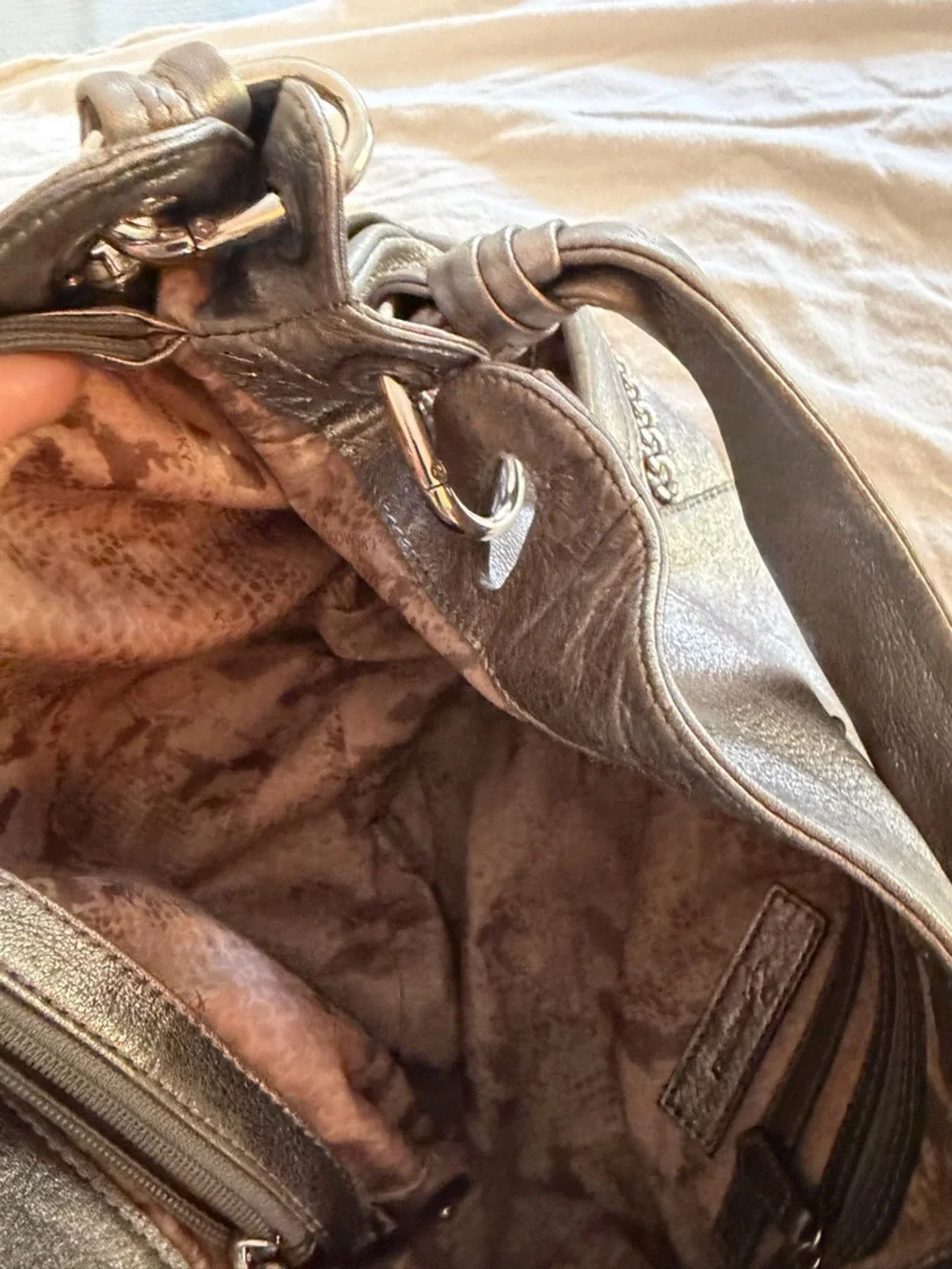 b. makowsky Metallic Gray Leather Shoulder Satchel - Picture 5 of 10